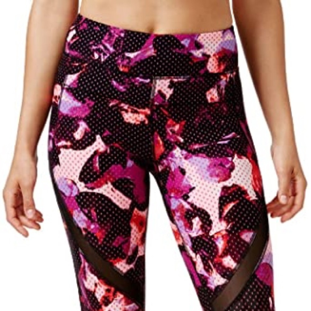 New Calvin Klein: Large Black Rose Design Workout Leggings